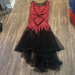 Black mesh with red beading and sequins dress craft project